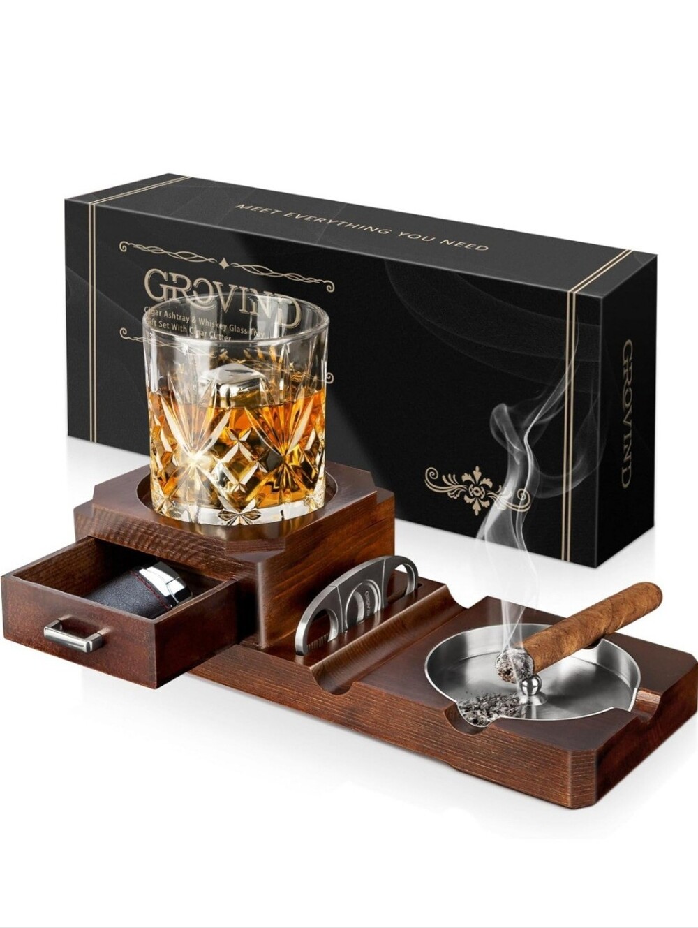 NEW Cigar Ashtray and Whiskey Glass Set by Grovind